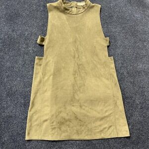 Wishlist Dress Womens Medium Green Faux Suede Sleeveless Mock Neck Shift Mini